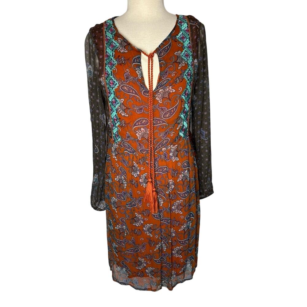 Sundance Paisley Floral Boho Dress ARTIST DEVINE Size Medium Tassel Peasant Boho